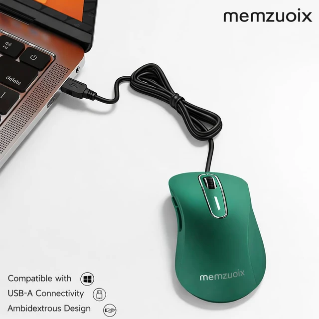 Alt view image 2 of 7 - Wired Mouse, USB Computer Mouse 1400 DPI Mobile Optical Mouse Ergonomic Design Computer Mice with 5FT Cord for Laptop, PC, Desktop, MacBook, 5 Buttons (Dark Green)