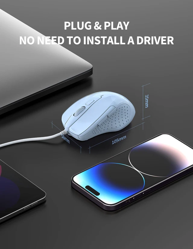 Alt view image 6 of 7 - Wired Mouse, 6-Button Corded with 4 Adjustable DPI, Optical Mouse with Ergonomic Design and 5FT Cord for Laptop, Chromebook, PC, Desktop, Mac, Notebook - LT.Blue