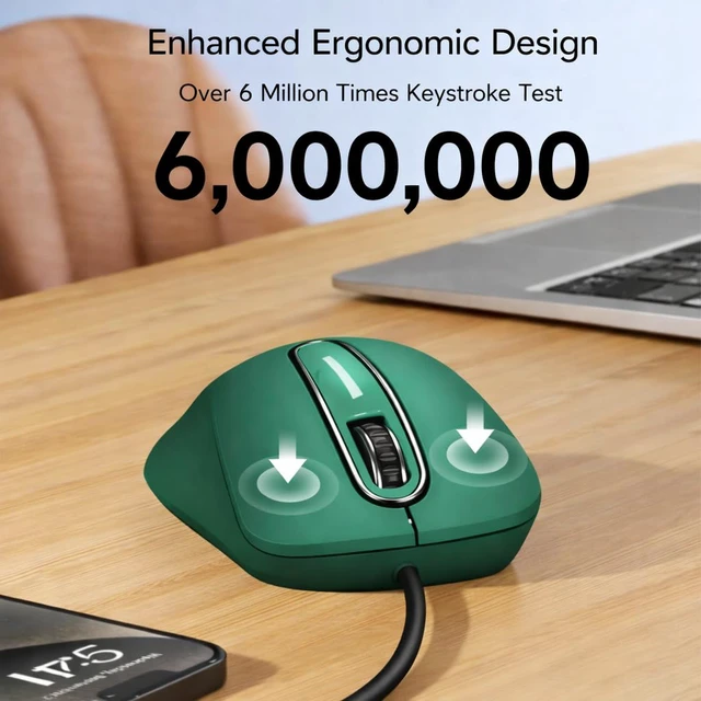 Alt view image 4 of 7 - Wired Mouse, USB Computer Mouse 1400 DPI Mobile Optical Mouse Ergonomic Design Computer Mice with 5FT Cord for Laptop, PC, Desktop, MacBook, 5 Buttons (Dark Green)