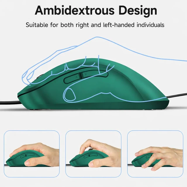 Alt view image 5 of 7 - Wired Mouse, USB Computer Mouse 1400 DPI Mobile Optical Mouse Ergonomic Design Computer Mice with 5FT Cord for Laptop, PC, Desktop, MacBook, 5 Buttons (Dark Green)