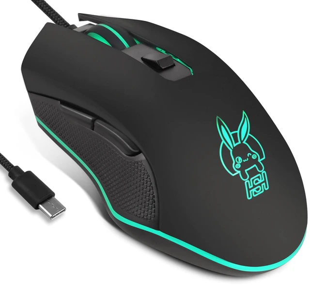 Main image of USB Type C Wired Mouse 2400 DPI Gaming Mice for Office Home Black | Wired Mouse Ergonomic 7 Backlight 6 Buttons Silent Compatible with Windows PC, Laptop, Computer and More USB Type C Devices