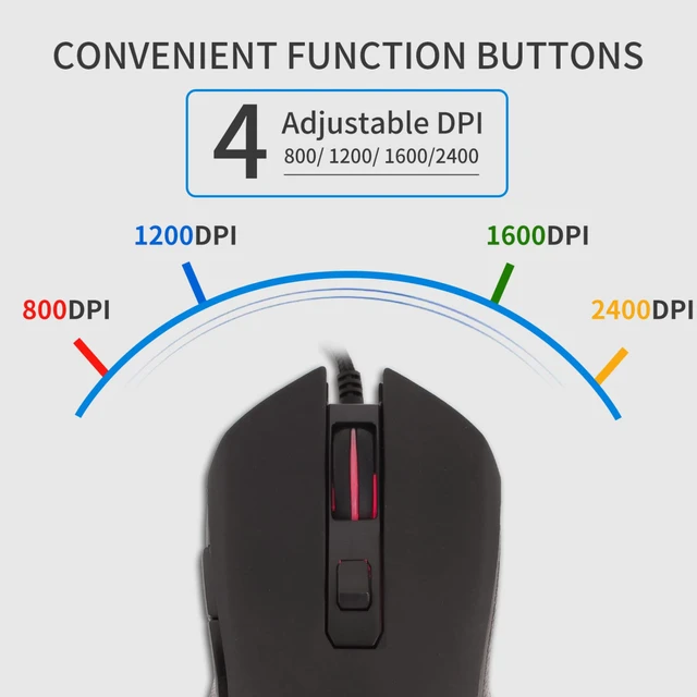 Alt view image 3 of 7 - USB Type C Wired Mouse 2400 DPI Gaming Mice for Office Home Black | Wired Mouse Ergonomic 7 Backlight 6 Buttons Silent Compatible with Windows PC, Laptop, Computer and More USB Type C Devices