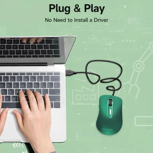 Alt view image 7 of 7 - Wired Mouse, USB Computer Mouse 1400 DPI Mobile Optical Mouse Ergonomic Design Computer Mice with 5FT Cord for Laptop, PC, Desktop, MacBook, 5 Buttons (Dark Green)