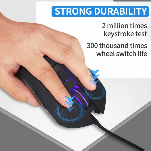 Alt view image 4 of 7 - USB Type C Wired Mouse 2400 DPI Gaming Mice for Office Home Black | Wired Mouse Ergonomic 7 Backlight 6 Buttons Silent Compatible with Windows PC, Laptop, Computer and More USB Type C Devices