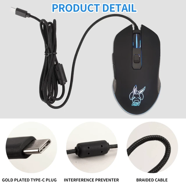 Alt view image 6 of 7 - USB Type C Wired Mouse 2400 DPI Gaming Mice for Office Home Black | Wired Mouse Ergonomic 7 Backlight 6 Buttons Silent Compatible with Windows PC, Laptop, Computer and More USB Type C Devices