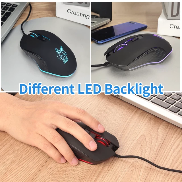Alt view image 7 of 7 - USB Type C Wired Mouse 2400 DPI Gaming Mice for Office Home Black | Wired Mouse Ergonomic 7 Backlight 6 Buttons Silent Compatible with Windows PC, Laptop, Computer and More USB Type C Devices