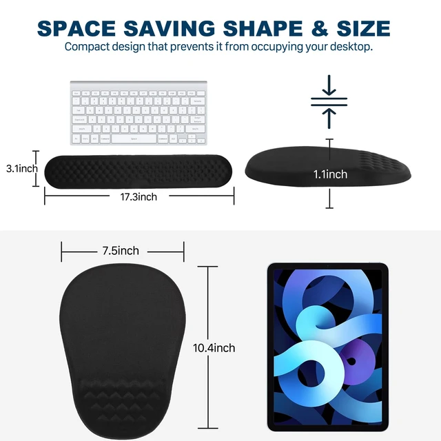 Alt view image 6 of 6 - Ergonomic Mouse Pad and Keyboard Wrist Rest with Massage Design, Space-Saving Mouse Pad Wrist Support, Memory Foam Wrist Rest with Non-Slip PU Base for Computer Desk, Black