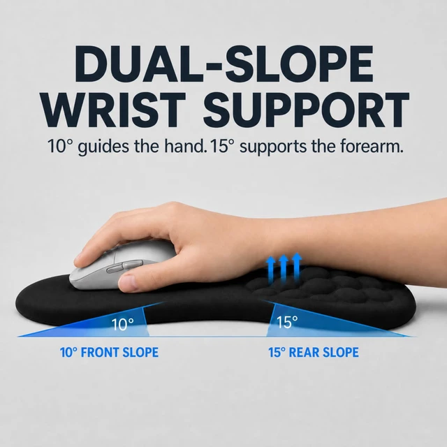 Alt view image 2 of 7 - Ergonomic Mouse Pad with Wrist Rest, Large 12x8 inch, Black | Memory Foam, Dual-Slope Wrist Support, Non-Slip, For Office & Gaming
