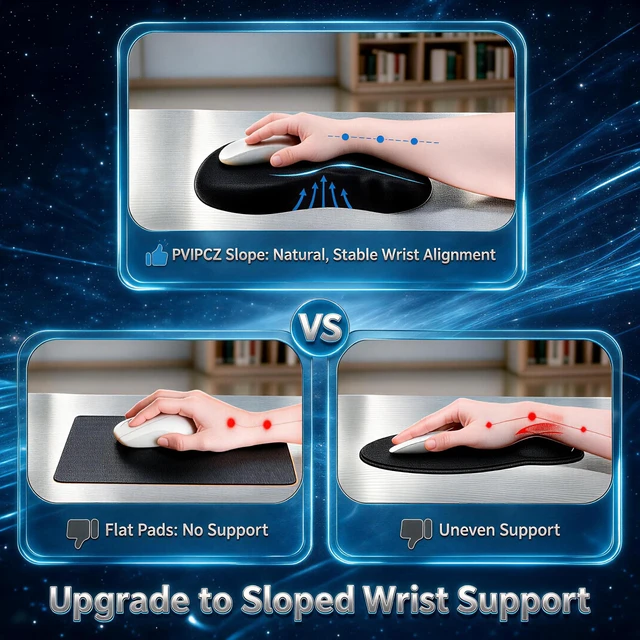 Alt view image 2 of 7 - Ergonomic Mouse Pad with Memory Foam Wrist Rest - 12.3 x 8.3 inch Extended Desk Mat, Smooth Lycra Surface, Non-Slip PU Base, Sloped Wrist Cushion for Office Computer Laptop (Black)