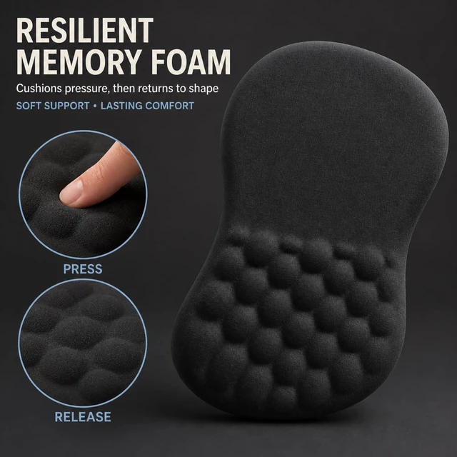 Alt view image 4 of 7 - Ergonomic Mouse Pad with Wrist Rest, Large 12x8 inch, Black | Memory Foam, Dual-Slope Wrist Support, Non-Slip, For Office & Gaming