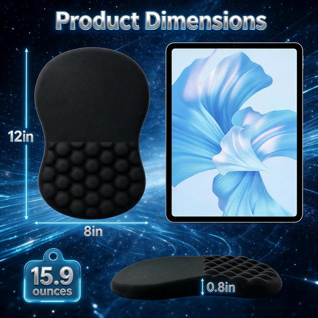 Alt view image 6 of 7 - Ergonomic Mouse Pad with Memory Foam Wrist Rest - 12.3 x 8.3 inch Extended Desk Mat, Smooth Lycra Surface, Non-Slip PU Base, Sloped Wrist Cushion for Office Computer Laptop (Black)