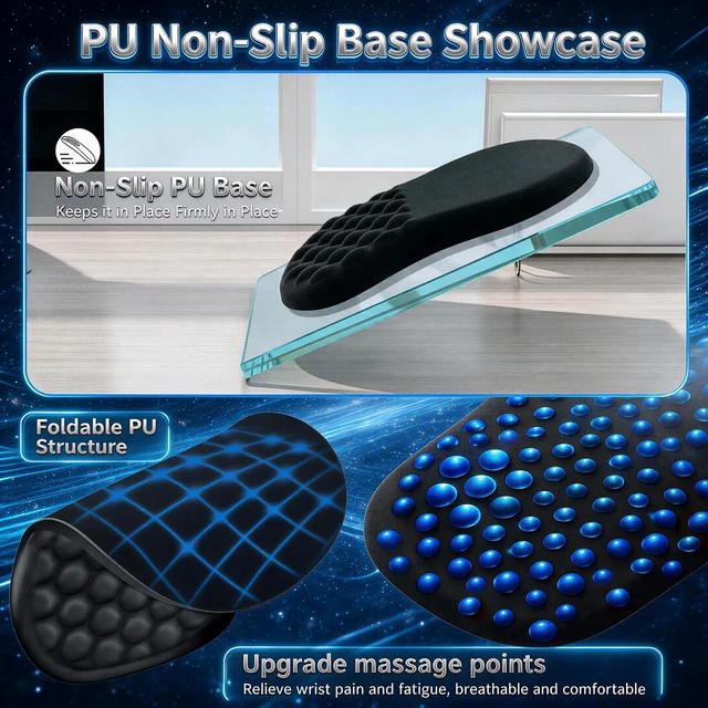 Alt view image 5 of 7 - Ergonomic Mouse Pad with Memory Foam Wrist Rest - 12.3 x 8.3 inch Extended Desk Mat, Smooth Lycra Surface, Non-Slip PU Base, Sloped Wrist Cushion for Office Computer Laptop (Black)