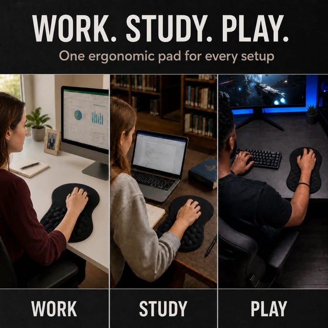 Alt view image 7 of 7 - Ergonomic Mouse Pad with Wrist Rest, Large 12x8 inch, Black | Memory Foam, Dual-Slope Wrist Support, Non-Slip, For Office & Gaming