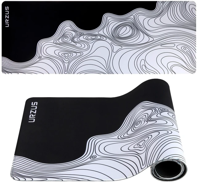 Main image of Large Black and White Gaming Mouse Pad, Waterproof Desk Mat for Keyboard and Mouse, Stitched Edge Mousepad with Non-Slip Rubber Base, 31.5x11.8 inch Desk Pad for Home and Office