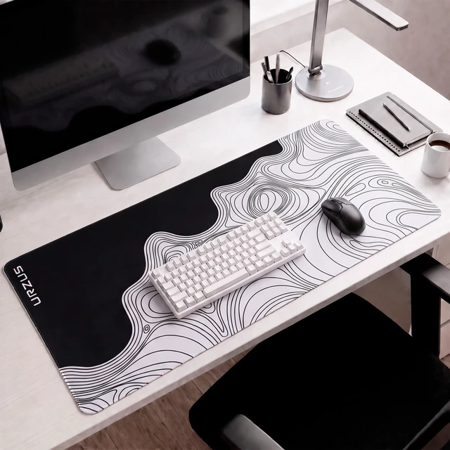 Alt view image 7 of 7 - Large Black and White Gaming Mouse Pad, Waterproof Desk Mat for Keyboard and Mouse, Stitched Edge Mousepad with Non-Slip Rubber Base, 31.5x11.8 inch Desk Pad for Home and Office