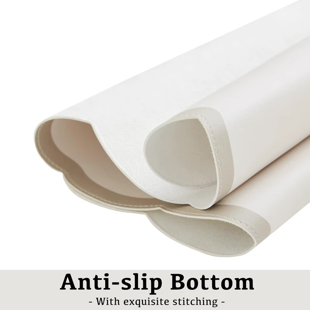 Alt view image 6 of 6 - Scalloped Desk Mat, 31.5" x 15.7" Large Cute Aesthetic Desk Accessories, PU Leather Computer Laptop Desk Mouse Keyboard Pad, Desk Writing Mat for Vanity/Work/Home Decor (Beige, 31.5" x 15.7")