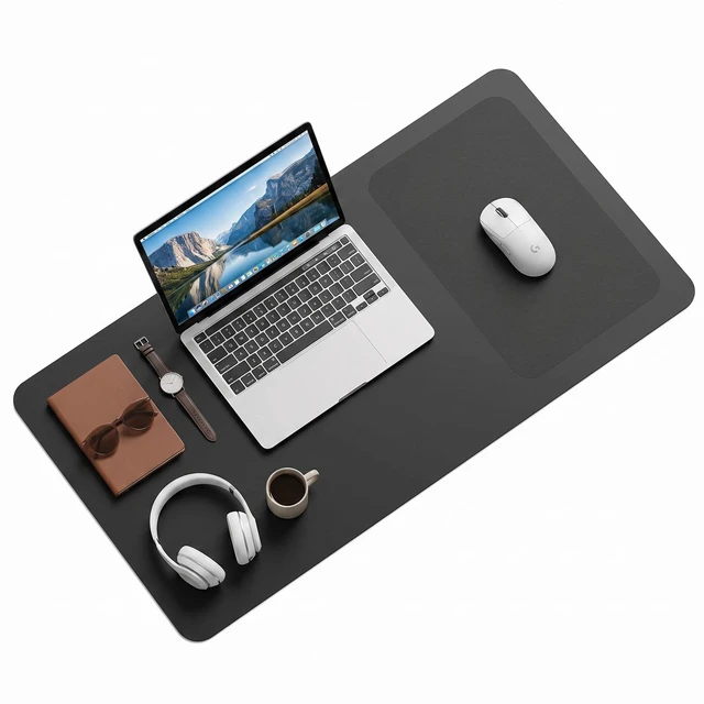 Main image of Silicone Desk Mat Mouse Pad, 31.5" x 15.7", Black | Dedicated Textured Mouse Area, Waterproof, Heat-Resistant, Non-Slip Silicone, Washable