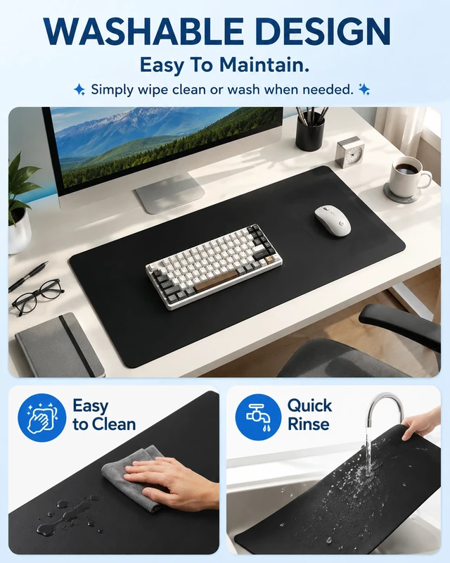 Alt view image 7 of 7 - Silicone Desk Mat Mouse Pad, 31.5" x 15.7", Black | Dedicated Textured Mouse Area, Waterproof, Heat-Resistant, Non-Slip Silicone, Washable