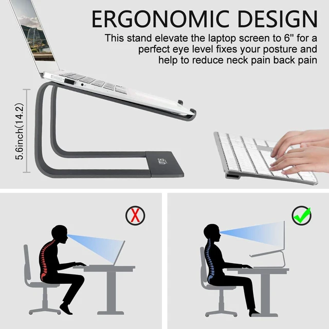 Alt view image 7 of 7 - Laptop Stand for Desk, Black, Up to 15.6" Laptop | Ergonomic Computer Stand Riser Holder for MacBook Air Pro, Dell, HP, Lenovo, Samsung, Alienware