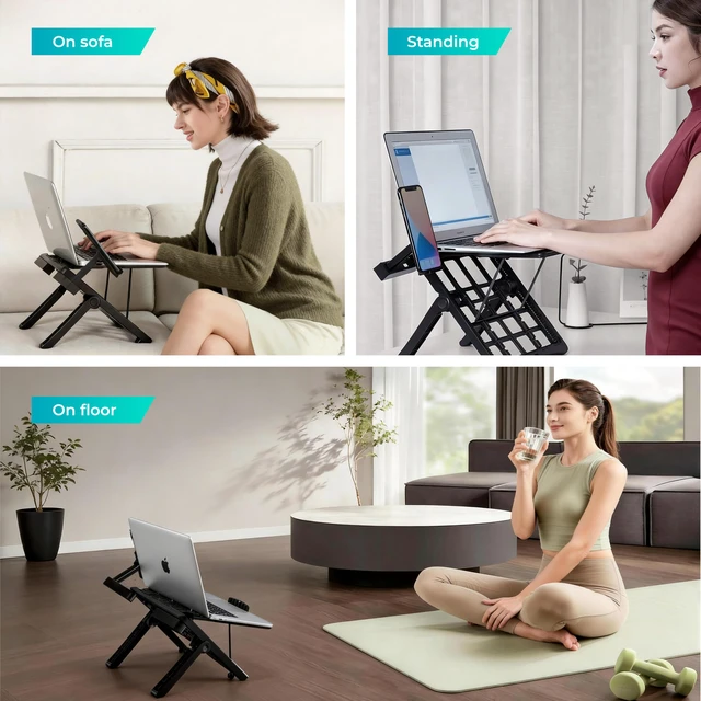 Alt view image 7 of 7 - Adjustable Laptop Stand for Desk, Ergonomic Riser for 10-17" Lap | ABS 4-in-1 sit-stand riser with phone holder. Fits Mac/Dell/HP. Great for students & workers.For office, dorm, travel, gaming