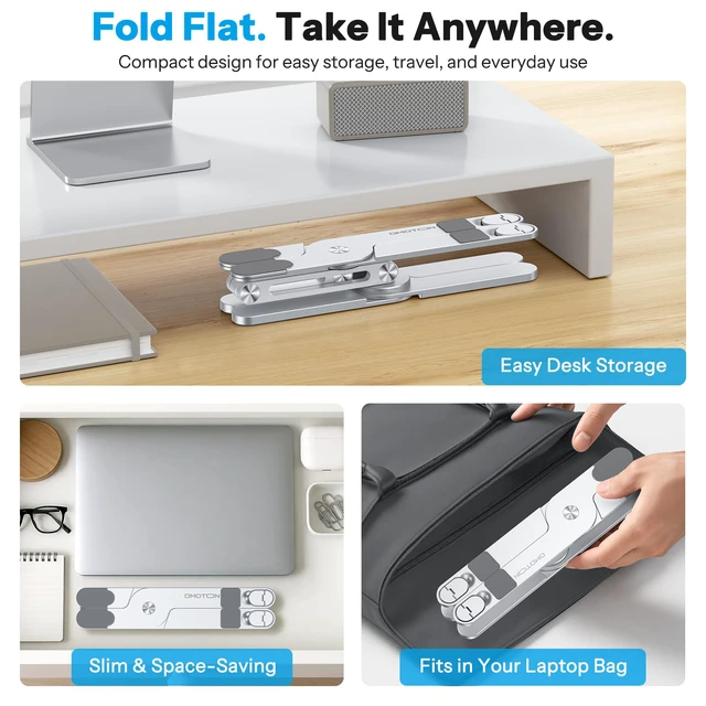 Alt view image 4 of 7 - LA10 360° Rotating Laptop Stand Riser Foldable for Desk, Silver | Aluminium Aolly, Tool-free Adjustable Height Angles, Collaborative Work, Easy Storage, Fits 11"-17" MacBook Pro/Air, Dell, HP