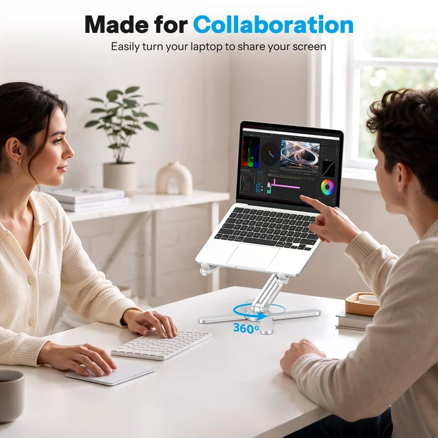 Alt view image 3 of 7 - LA10 360° Rotating Laptop Stand Riser Foldable for Desk, Silver | Aluminium Aolly, Tool-free Adjustable Height Angles, Collaborative Work, Easy Storage, Fits 11"-17" MacBook Pro/Air, Dell, HP