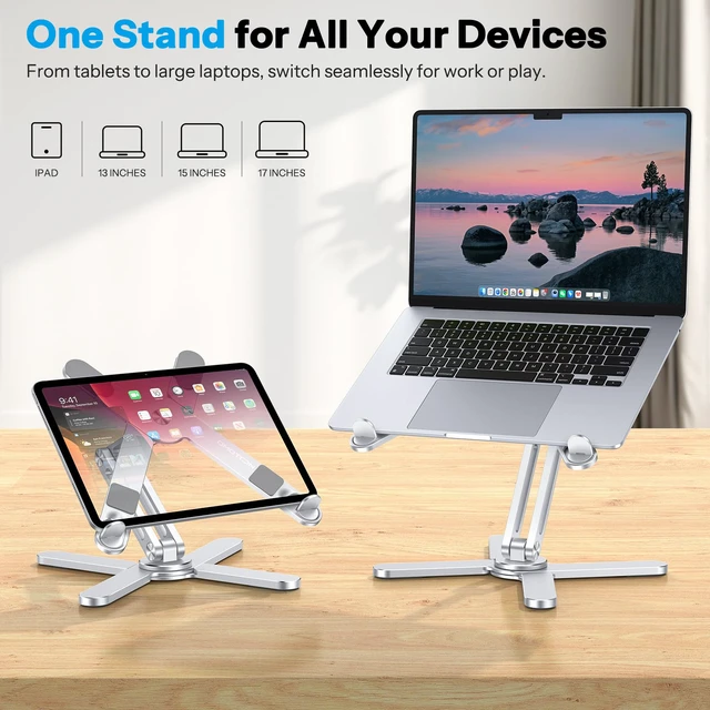 Alt view image 7 of 7 - LA10 360° Rotating Laptop Stand Riser Foldable for Desk, Silver | Aluminium Aolly, Tool-free Adjustable Height Angles, Collaborative Work, Easy Storage, Fits 11"-17" MacBook Pro/Air, Dell, HP