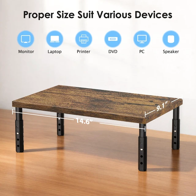 Alt view image 6 of 7 - Adjustable Monitor Stand Riser for Desk, Wood Computer & Laptop Stand, Desk Organizers and Accessories, Office Desk Accessories & Workspace Organizer for Home Office Supplies, Brown