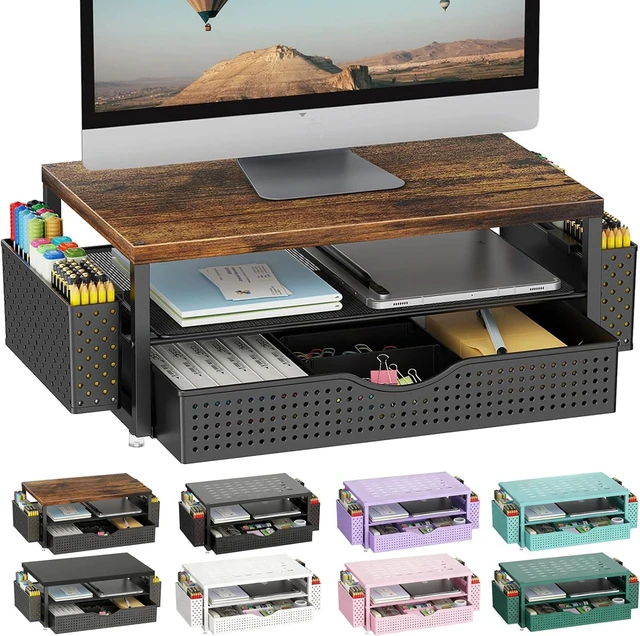 Main image of Desk Organizers and Accessories, Monitor Stand with Drawer and 2 Pen Holder, Desktop Organizer Suitable for Offices and Dormitories (Wood)