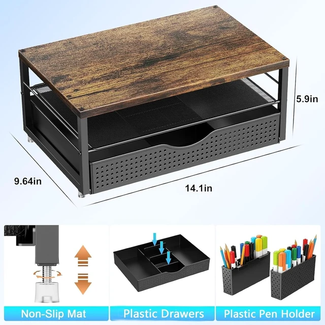 Alt view image 5 of 7 - Desk Organizers and Accessories, Monitor Stand with Drawer and 2 Pen Holder, Desktop Organizer Suitable for Offices and Dormitories (Wood)