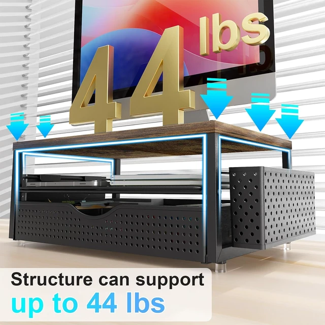 Alt view image 7 of 7 - Desk Organizers and Accessories, Monitor Stand with Drawer and 2 Pen Holder, Desktop Organizer Suitable for Offices and Dormitories (Wood)