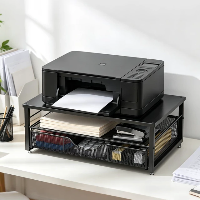 Alt view image 6 of 7 - Computer Monitor Stand Riser with Drawer | Printer Stand Desk Accessories & Workspace Desktop Organizers Storage for Printer Stand (Black)