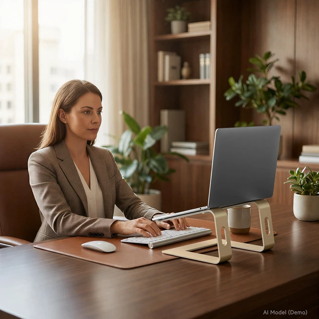 Alt view image 7 of 7 - Laptop Stand, Aluminum Ergonomic Desk Riser, 10-15.6", Gold | Aluminum Computer Stand, 6" Elevation, Open Cooling, Supports Up to 8.8 lbs, Detachable 3-Piece, Office Desk Accessories