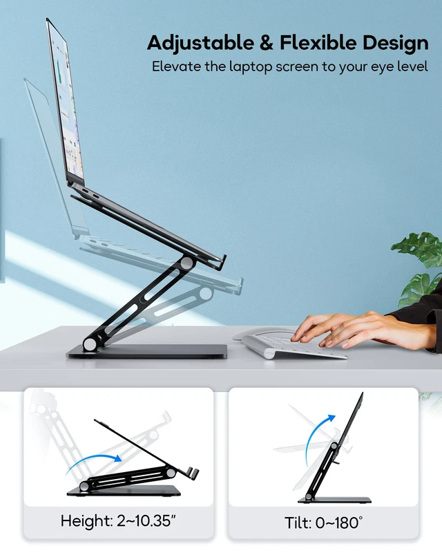 Alt view image 2 of 5 - Adjustable Laptop Stand for Desk, Aluminum Computer Stand | Aluminum Ventilated Colling Laptop Riser Holder Mount Compatible with MacBook Pro Air, HP, Dell 10-15.6" All Laptops