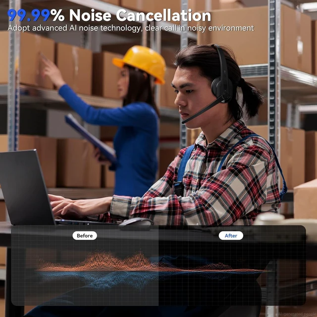 Alt view image 2 of 7 - Wireless Headset with Mic for Work, Bluetooth Headset with AI Noise Cancelling Microphone, Wireless Headphones with Mic & Mute Button, USB Dongle for Work from Home/PC/Computer/Call Center/ Teams/Zoom