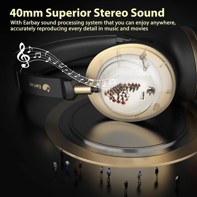 Alt view image 4 of 7 - 5.3 Bluetooth Headset with USB Dongle & Noise Canceling Mic, Wireless Headset with Mic for Work, 50Hrs Playtime Wireless Headphones with Charge Dock & Mic Mute, for PC/Laptop/Phone/Teams/Zoom