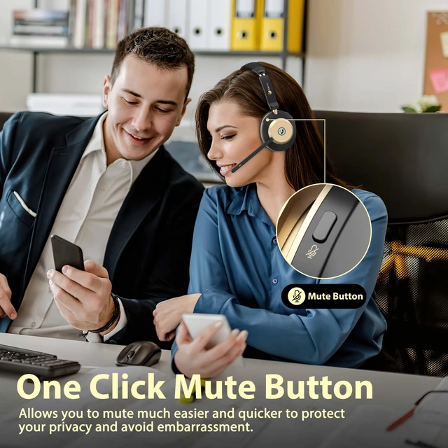 Alt view image 5 of 7 - 5.3 Bluetooth Headset with USB Dongle & Noise Canceling Mic, Wireless Headset with Mic for Work, 50Hrs Playtime Wireless Headphones with Charge Dock & Mic Mute, for PC/Laptop/Phone/Teams/Zoom