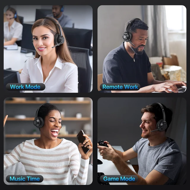 Alt view image 7 of 7 - wireless headset with mic for work, noise cancelling headphones with mic | Bluetooth 5.4 Over-Ear Headphones, Multipoint Connection, Noise-Reducing Mic for Work, Mobile,Laptop, Zoom & Office Black
