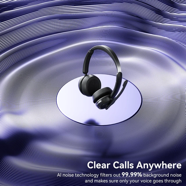 Alt view image 3 of 7 - Wireless Headset with Mic for Work, Bluetooth Headset with Noise Canceling Mic & Charging Base, Wireless Headphones with Mic for Remote Workers/Call Center/PC/Laptop/Computer/Home/Office/Zoom/Teams
