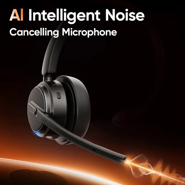Alt view image 2 of 7 - Wireless Headset with Mic for Work, Bluetooth Headset ENC Noise Cancelling | Charging Base & USB Dongle Included | One-Key Mute | Ideal for Home Office, Call Center, Trucker-Black