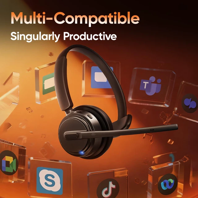 Alt view image 6 of 7 - Wireless Headset with Mic for Work, Bluetooth Headset ENC Noise Cancelling | Charging Base & USB Dongle Included | One-Key Mute | Ideal for Home Office, Call Center, Trucker-Black