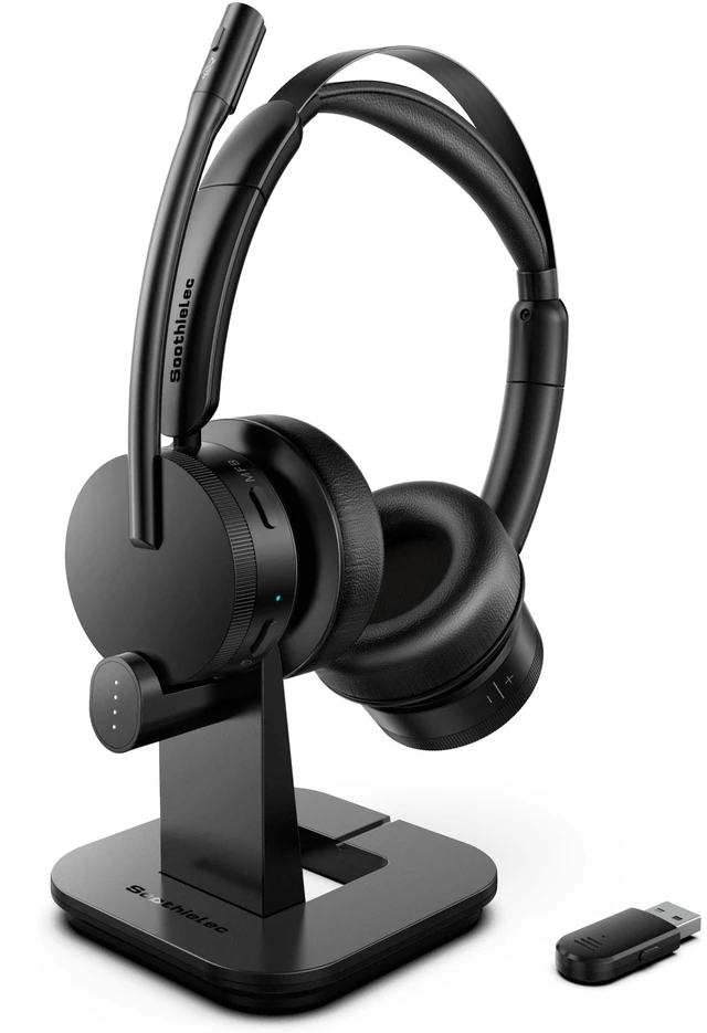 Main image of Wireless Headset with Mic for Work, Bluetooth Headset with Noise Cancelling | On-Ear Headphones, USB Dongle & Mute Button, Plug-and-Play for PC/Laptop/Phone (Black)