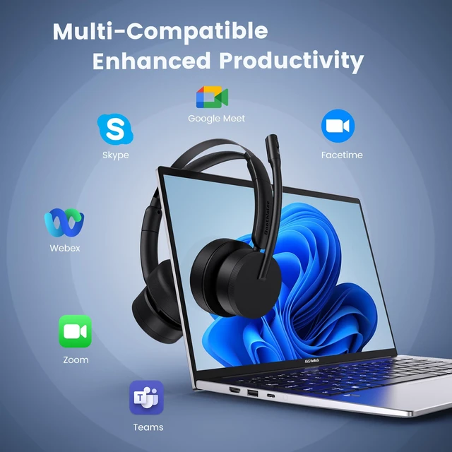 Alt view image 7 of 7 - Wireless Headset with Mic for Work, Bluetooth Headset with Noise Cancelling | On-Ear Headphones, USB Dongle & Mute Button, Plug-and-Play for PC/Laptop/Phone (Black)