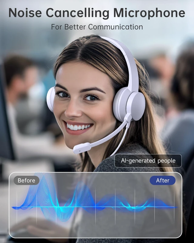 Alt view image 2 of 7 - USB Headset with Microphone for PC, Noise-Canceling Mic, USB-A | Noise-Canceling Mic, USB-A Plug & Play, Comfortable On-Ear Design, Ideal for Teams, Skype & Online Classes