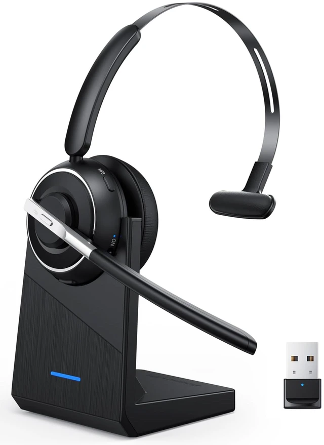 Main image of Wireless Headset with Mic for Work Bluetooth Headset with Microphone for PC | Noise Cancelling Mic USB Dongle Charging Base Mute Button for Computer Office Call Center Phone Remote Work
