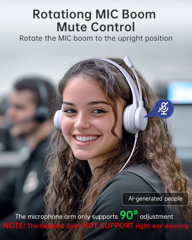 Alt view image 3 of 7 - USB Headset with Microphone for PC, Noise-Canceling Mic, USB-A | Noise-Canceling Mic, USB-A Plug & Play, Comfortable On-Ear Design, Ideal for Teams, Skype & Online Classes