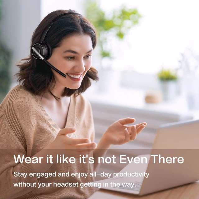 Alt view image 7 of 7 - Wireless Headset with Mic for Work Bluetooth Headset with Microphone for PC | Noise Cancelling Mic USB Dongle Charging Base Mute Button for Computer Office Call Center Phone Remote Work