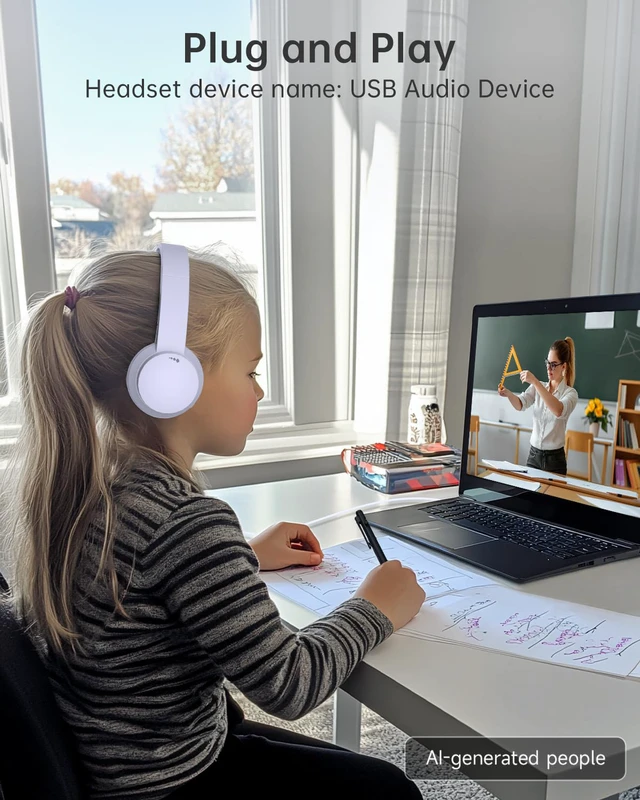 Alt view image 6 of 7 - USB Headset with Microphone for PC, Noise-Canceling Mic, USB-A | Noise-Canceling Mic, USB-A Plug & Play, Comfortable On-Ear Design, Ideal for Teams, Skype & Online Classes