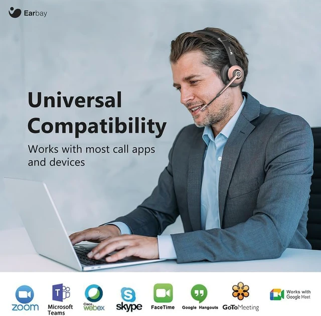 Alt view image 5 of 7 - Wireless Headset with Mic for Work, Bluetooth Headset with Microphone Noise Canceling, Wireless Headphones with Mic Mute USB Dongle/Charge Dock for Computer Cell Phone Office Conference Call Teams