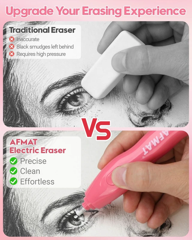 Alt view image 2 of 6 - Electric Eraser with 140 Eraser Refills, Rechargeable Pencil Erasers for Artists, Electric Erasers for Drafting, Drawing, Painting, Sketching, Architectural Plans, Detailer Tool EE25(Red)